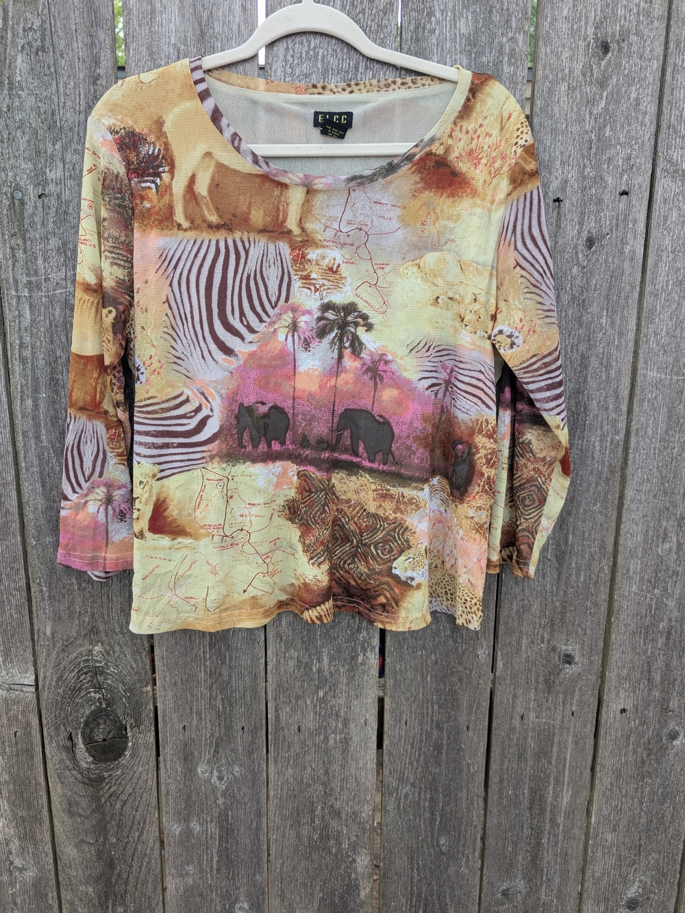 Women's Safari Print Long Sleeve Top - Beige Multi
